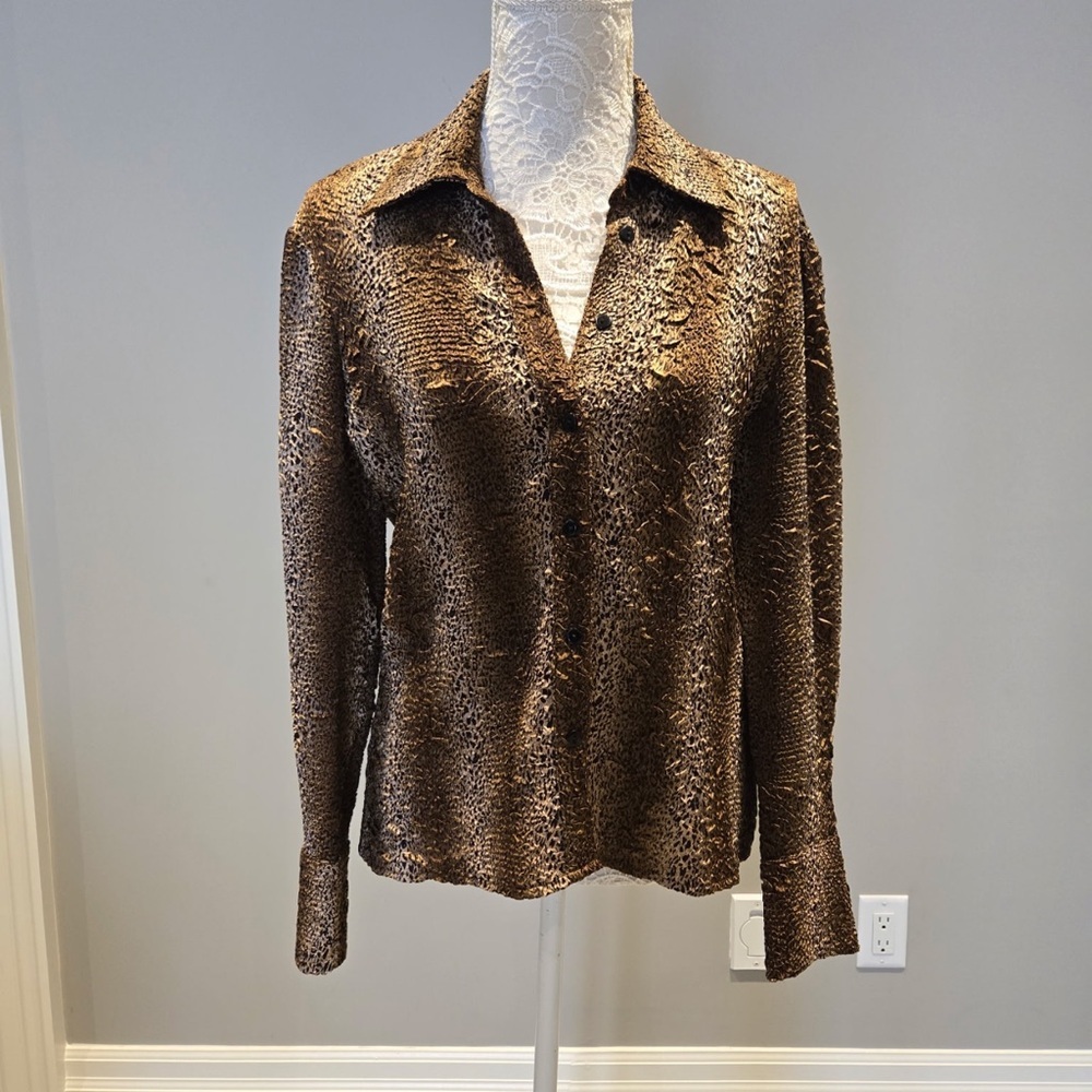 Brown Animal Print Button-Up Shirt